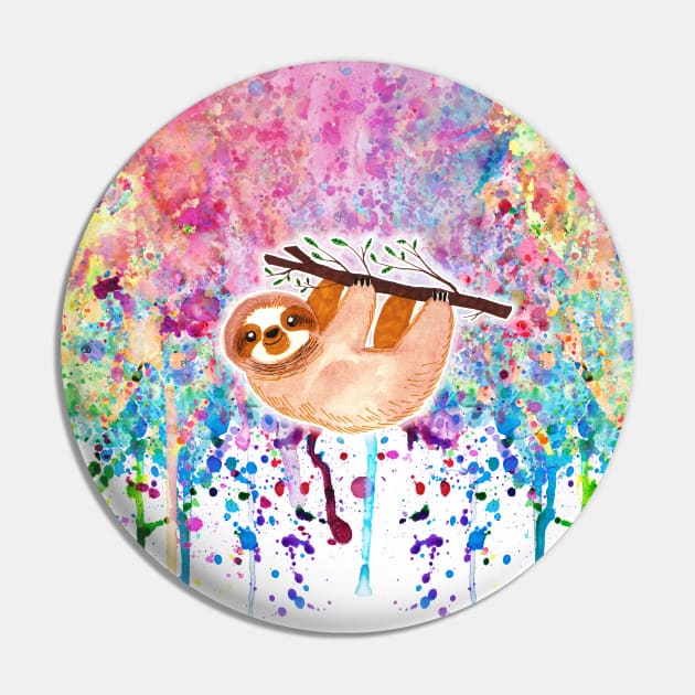 Watercolor Sloth - Rainbow Paint Pin by saradaboru