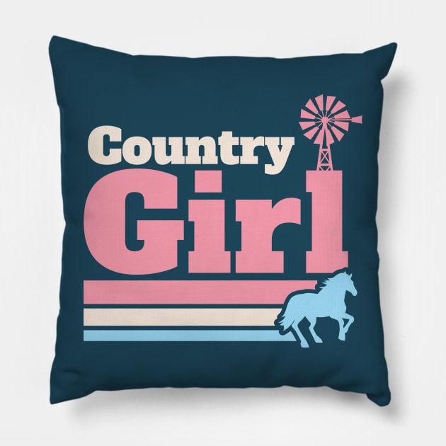 Retro Country Girl Colorful Rural Girls Pillow by SLAG_Creative