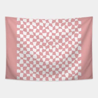 Warped Checkerboard, Pink and White Tapestry