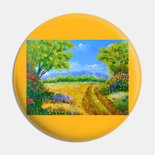 Rose Garden Acrylic Painting Pin by Allison Prior Art