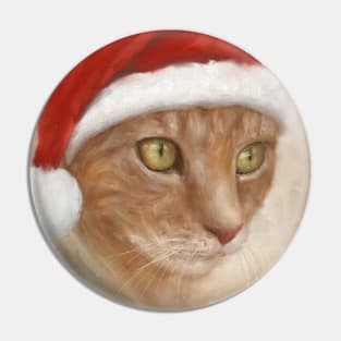 Painting of a Ginger Cat with Christmas Hat Pin