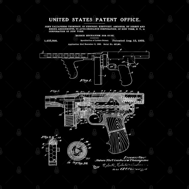 Thompson Submachine Gun Patent White by Luve