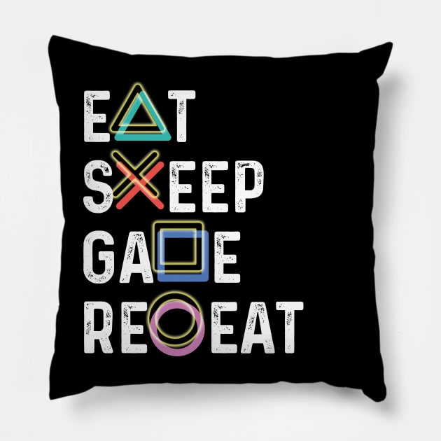 Eat Sleep Game Repeat Pillow by Aldebaran