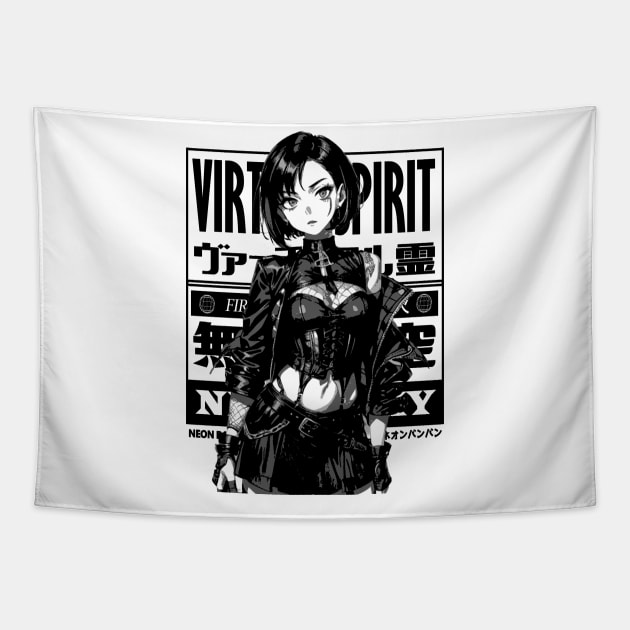 Cyberpunk Girl Goth Grunge Japanese Fashion Tapestry by Neon Bang Bang