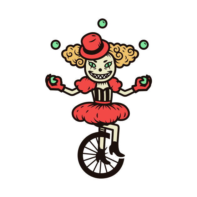 Vintage Creepy Circus Juggler on Unicycle by SLAG_Creative