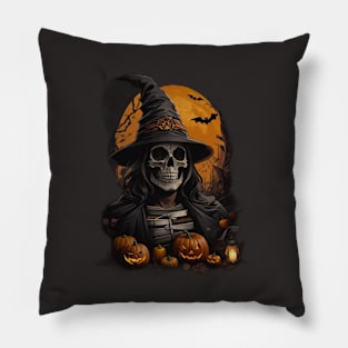 Haunted Night: Skeletons, Pumpkins, Skulls, and Bats Halloween Design Pillow