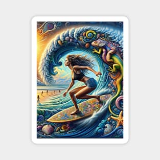 Surfer Girl Iguana Wave Magnet