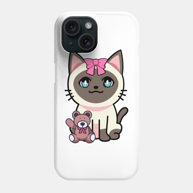 Funny Siamese cat is holding a teddy bear Phone Case by Pet Station