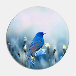 Indigo Bunting Bird in Spring Pin