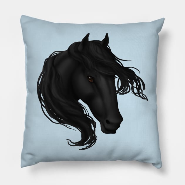 Horse Head - Black Pillow by FalconArt