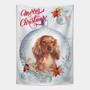 Long Haired Dachshund Merry Christmas Santa Dog Tapestry