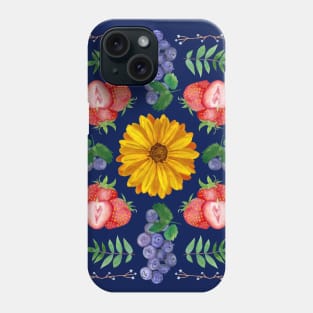 Strawberries Blueberries Sunflowers and Leaves Phone Case