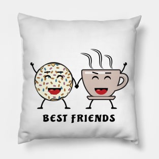 Best Friends - Donut And Coffee - Funny Character Illustration Pillow