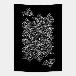 Escher Style Fish White Tapestry