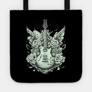 Electric guitar & roses pixel art nokia green Tote