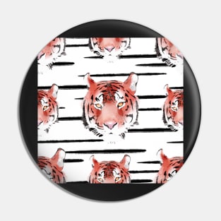 Tiger Head Black Stripes Watercolor Pattern Pin