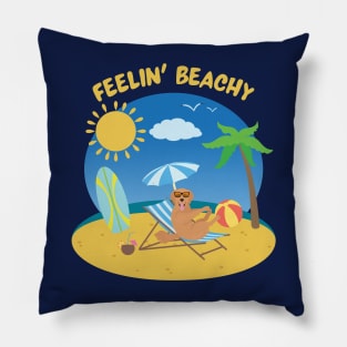 Feelin' Beachy with Golden Retriever on Beach Enjoying Summer Vacation Pillow