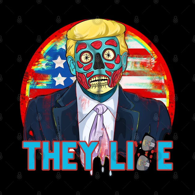 They Lie Cartoon Zombie Alien Trump by Trendy Black Sheep