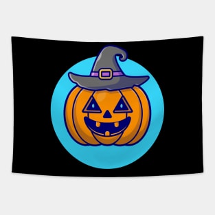 Cute Witch Pumpkin Halloween Cartoon Vector Icon Illustration Tapestry