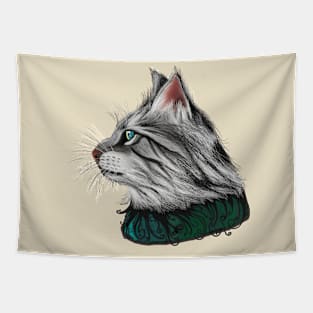 Grey Shorthair Cat Head Art Tapestry