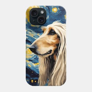 Afghan Hound Dog Breed Painting in a Van Gogh Starry Night Art Style Phone Case