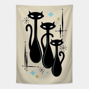 Modern Meows Atomic Age Black Kitschy Cats Tapestry