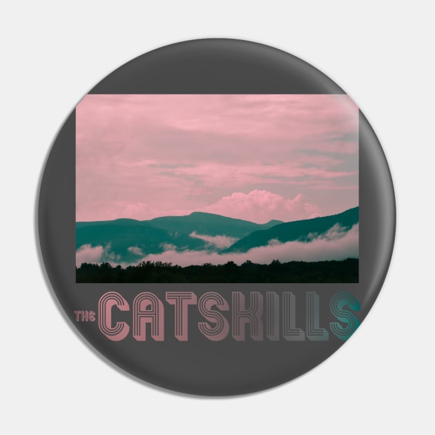 The Catskills - Catskill, NY Mountain T-Shirt Pin by Pioneer Valley Cartoons