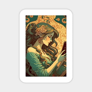 Woman on Phone - Art Nouveau Style Magnet