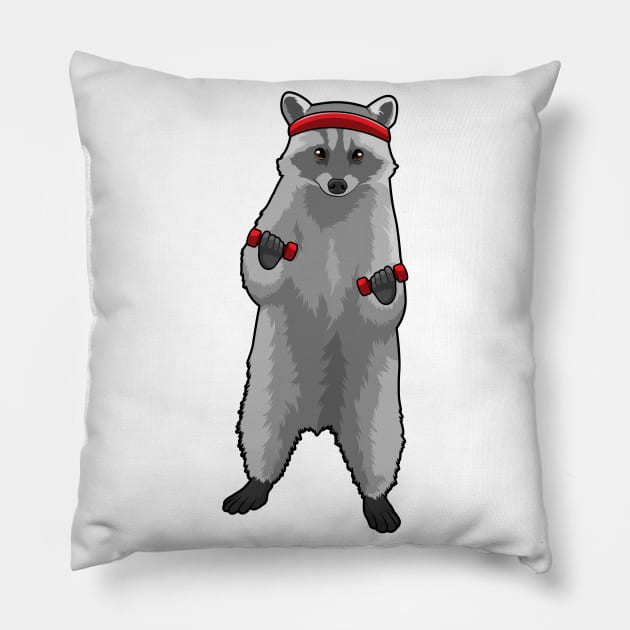 Racoon at Fitness with Dumbbells Pillow by Markus Schnabel