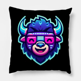 neon cyberpunk bison graphic Pillow