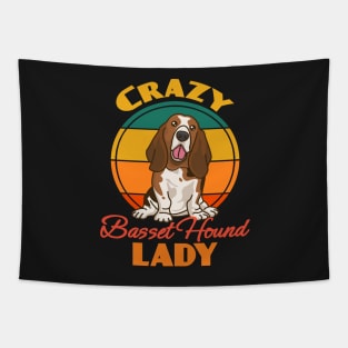 Crazy Basset Hound Lady Mother's Day Dog puppy Lover Cute Sunser Retro Tapestry