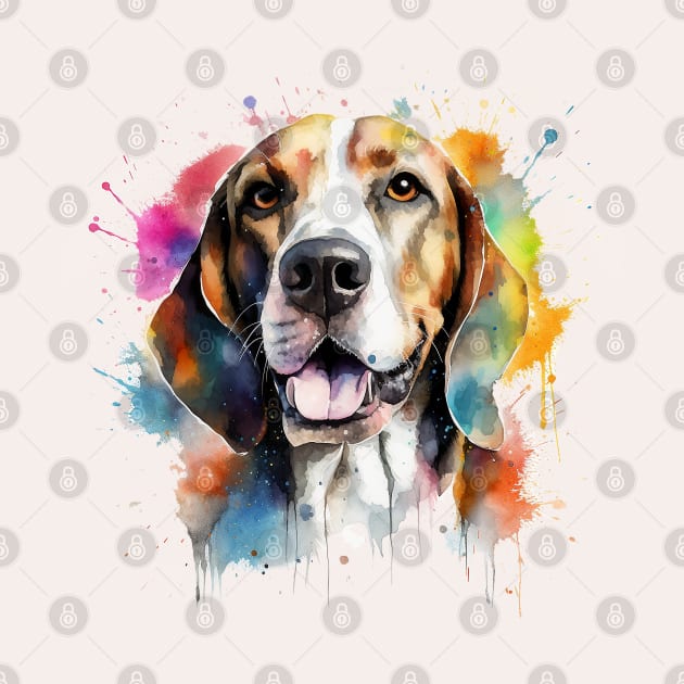 Treeing Walker Coonhound Bright Watercolor Painting by nonbeenarydesigns