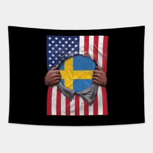 Sweden Flag American Flag Ripped - Gift for Swede From Sweden Tapestry