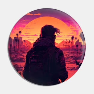 Synthwave Sun Shining On A Post-Apocalyptic City Pin