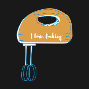 Orange blue whisk kitchen hand mixer baking art T-Shirt