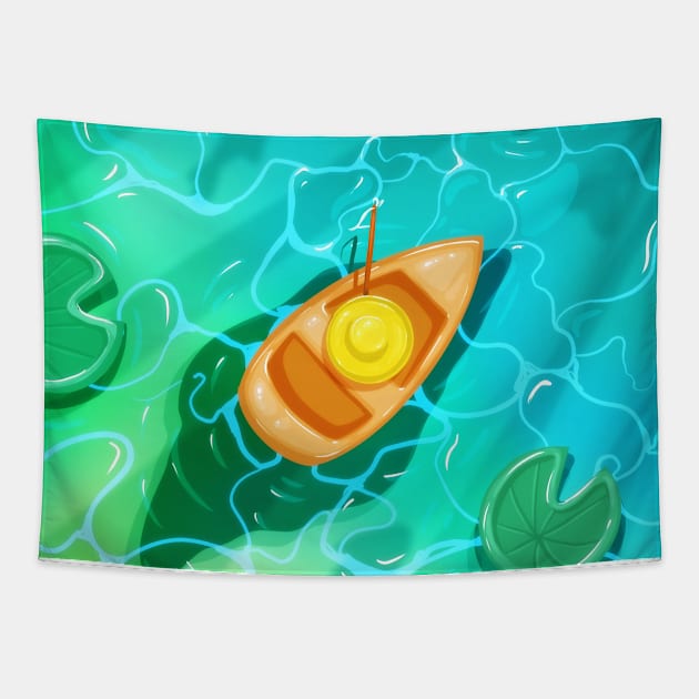 fisherman on a boat Tapestry by KrisPlazun