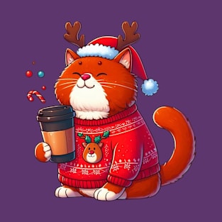 I Love Coffee Christmas And Cats, Cat And Coffee T-Shirt