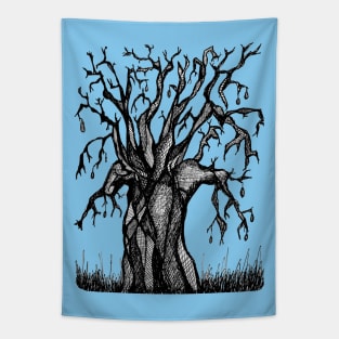 Blue Baobab Artistic Line Drawing Tapestry