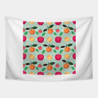 Oranges Apples fruits Vintage Mint Pattern Tapestry