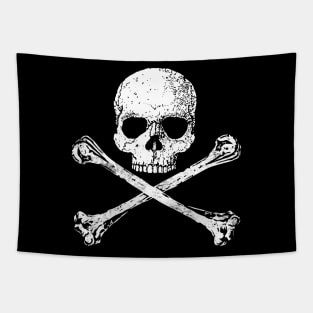 Skull and Crossbones 2 - White Distressed Tapestry