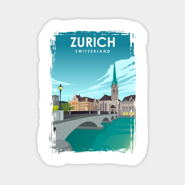 Zurich Vintage Minimal Travel Poster Magnet by jornvanhezik