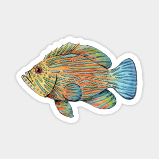 Blue Line Grouper in Watercolor Painting Magnet