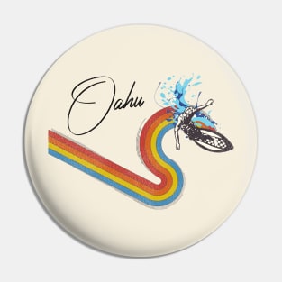 Retro 70s/80s Style Rainbow Surfing Wave Oahu Hawaii Pin