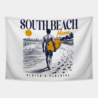 Vintage Surfing South Beach Miami, Florida // Retro Surfer Sketch // Surfer's Paradise Tapestry