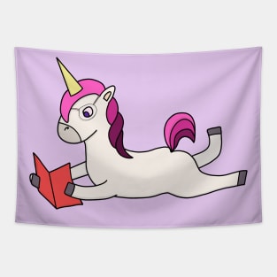 Unicorn wearing glasses and reading Tapestry