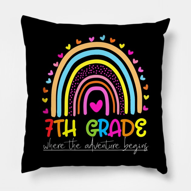 Rainbow 7th Grade Where The Adventure Begins Pillow by Red and Black Floral