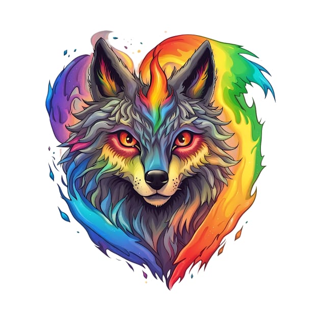 Wolf's Rainbow Fire - Heart Eruption Art by trubble