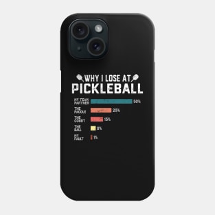 Why I Lose at Pickleball Humor Funny Pickleball Lovers Player Phone Case