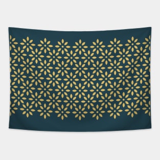 Floral Geometrical Pattern, color block in grey and mustard yellow Tapestry