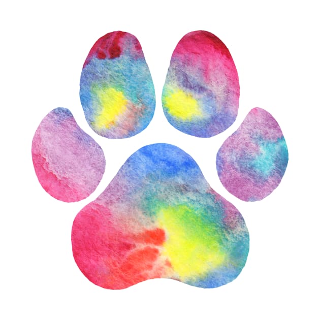 Pink Rainbow Watercolor Paw Print by dragonstarart